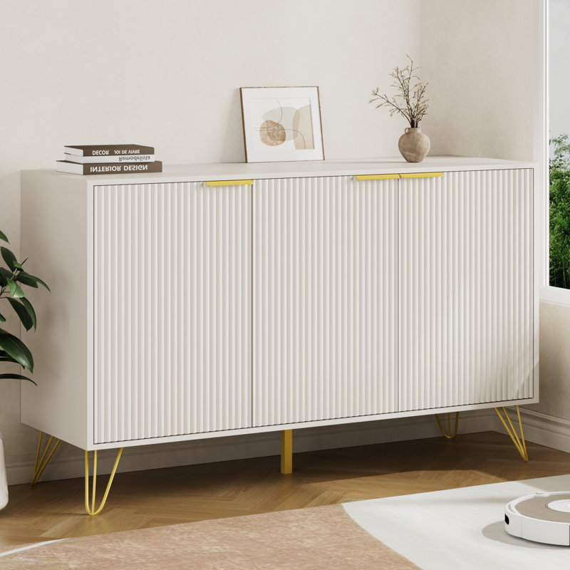 47.2'' 3-Door White Sideboard Storage Cabinet with Shelves,Accent Chest For Living Room, White
