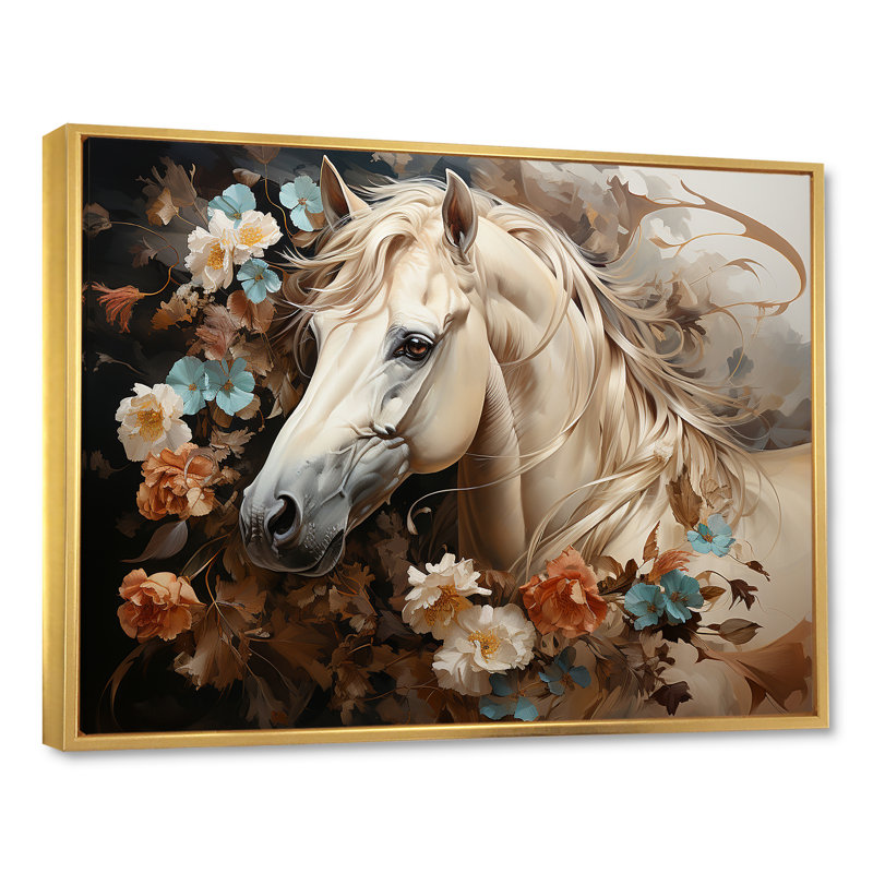 «Blooming Horse symbolism» sur toile, Cadre flottant doré, H 34 po x l 44 po