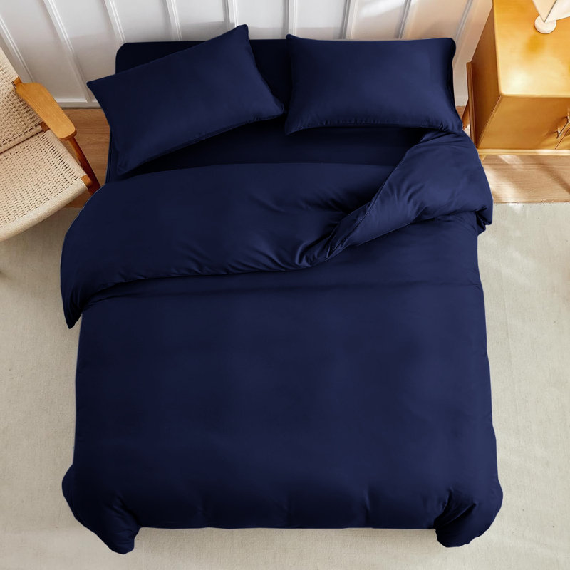 Super Soft Microfibre Reversible Plain Duvet Cover Set, Navy, Single Duvet Cover Set + 2 Pillowcases