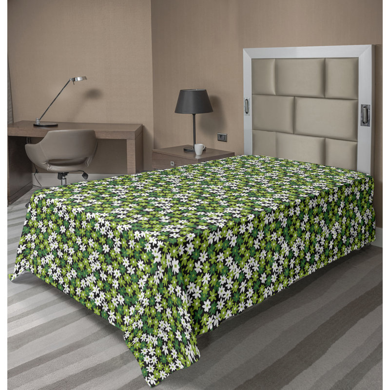 Drap plat moderne de style bohème Ambesonne, Drap plat pour lit simple TG, Vert lime / motif floral gris anthracite