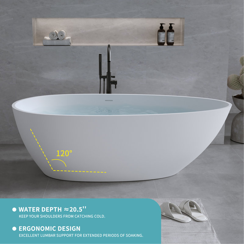 Solid Surface Matte Tub, Freestanding Solid Surface Resin Stone Bathtub, Solid Surface Soaking Tub,Free Standing Tub With Overflow And Pop-Up Drain