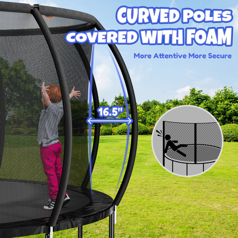 Pilin Kindertrampoline met basketbalmand, 145 cm, indoor-outdoor springbed met veren, verhoogd veiligheidsnet, verjaardagsspeelgoed voor jongens en meisjes, kinderkerstcadeau