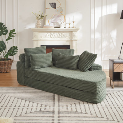 Futon Mid-Century moderne 78,5 pouces Nirvana avec tissu en velours côtelé et coussin décoratif
