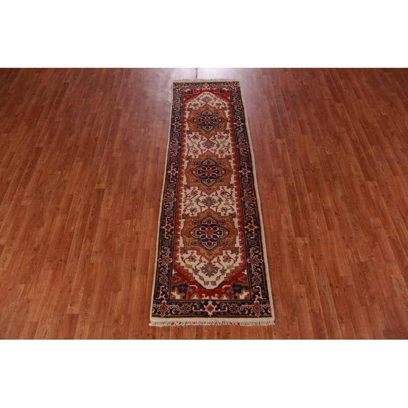 Tapis de couloir oriental ivoire en laine 2x8
