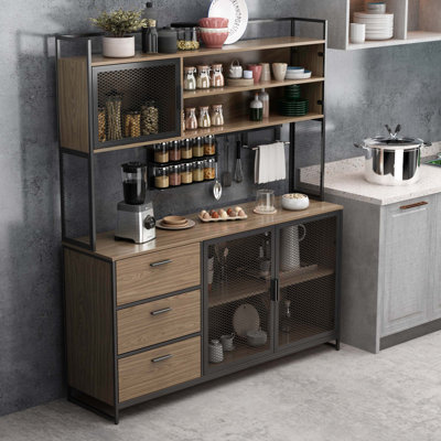 Novo 59" Wide Kitchen Pantry Cabinet - Steel Frame & Mesh Doors with Wood Construction