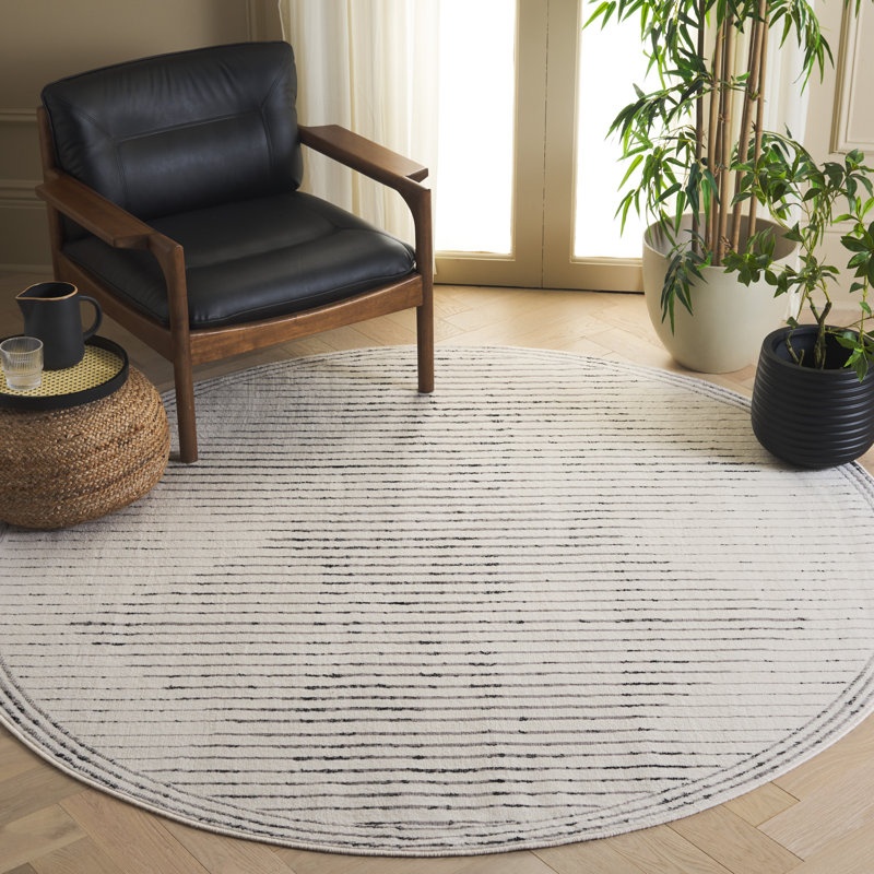 Blondean Temple Bcf/Jute/Latex/Overlock Striped Rug in Ivory/Gray, Round 6'7"