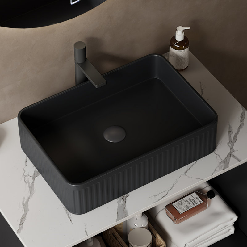 Lavabo de salle de bain rectangulaire en céramique, noir | Idée de cadeau, Noir