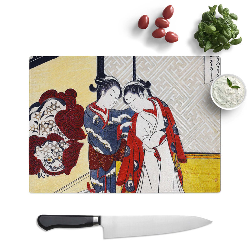 Tempered Glass Five Virtues by Harunobu Suzuki Chopping Board, 39 cm x 28.5 cm