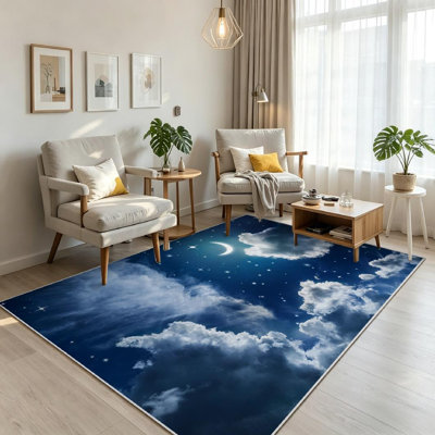 Tapis d'intérieur transparent lavable à la machine, ciel nocturne avec étoiles et lune