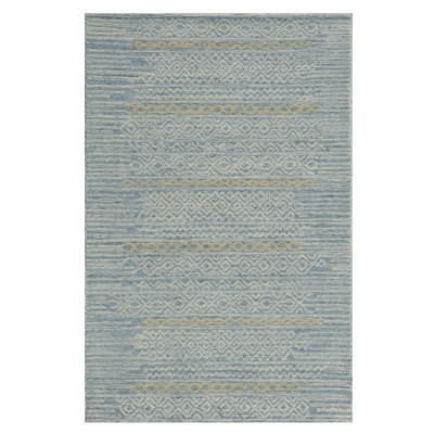 Blige Hand Hooked Wool Blue Area Rug