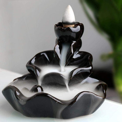 Waterfall Incense Burner, Lotus Backflow Incense Holder Ceramic Censer Cones Sticks Porcelain Holder With 10 Free Mixed Aromatherapy Cones