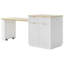 Îlot de cuisine cannelé 82,6 po avec table de salle à manger extensible pour 4 à 6 personnes, table d'îlot de cuisine avec prise de courant, table de cuisine avec rangement double, 2 tiroirs et 2 tablettes ouvertes latérales-1473605192