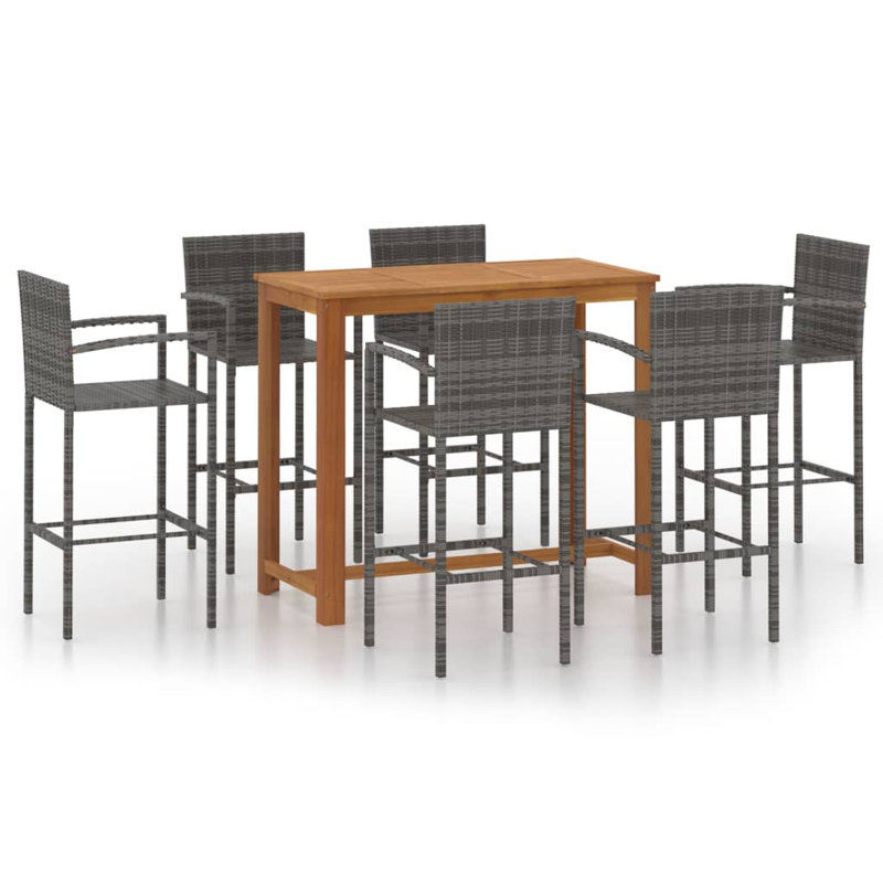 Fennia 6 - Person Acacia Patio Dining Set with Rectangular Table, Grey, 105cm H x 150cm L x 70cm W, 6 Chairs