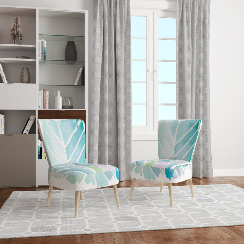 Upholstered Floral Side Chair - Modern floral Accent Chair, Floral Blue Polyester Blend 3