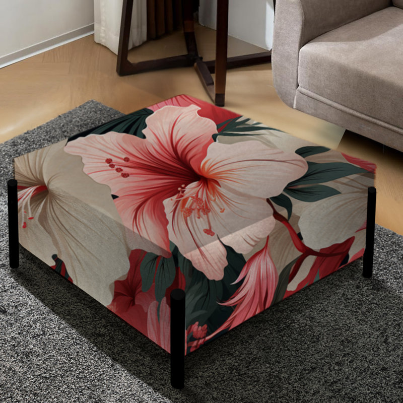 Hibiscus Romance - motif tropical - grand repose-pieds carré tropical