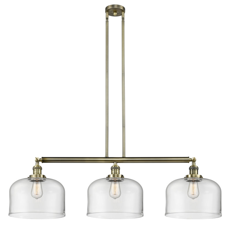 Bell - 3 Light 42" Stem Hung Island Light , Clear, Polished Chrome, No Bulb Included