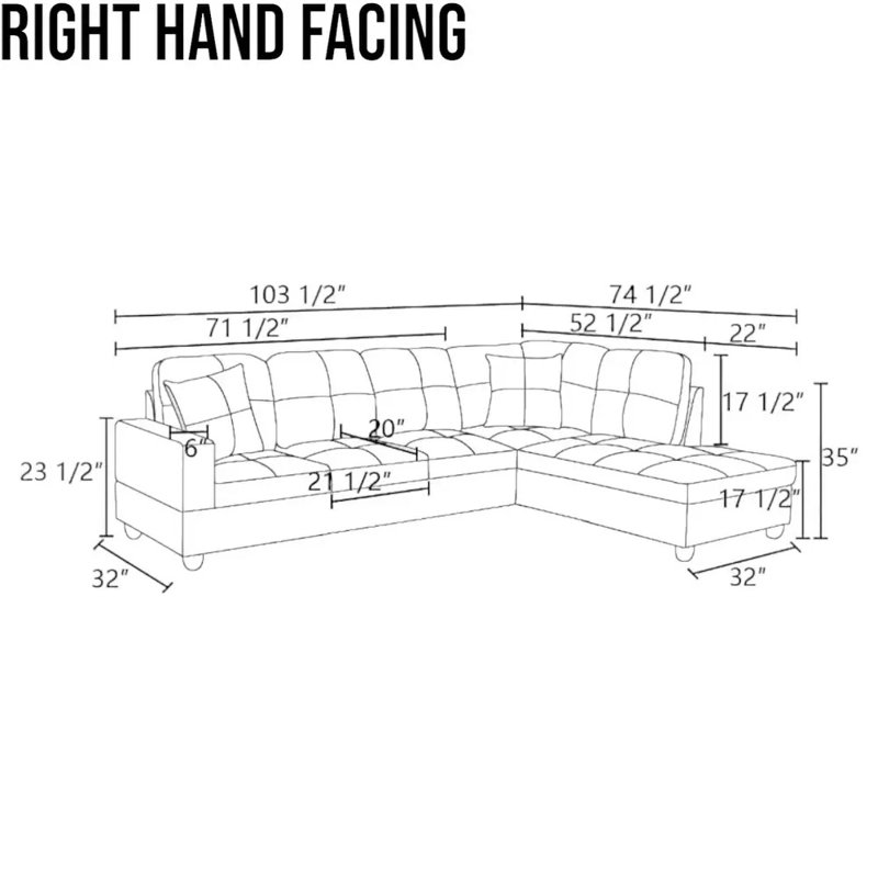 Bawan Faux Leather L-Shaped Sectional, Right Hand Facing, Ivory Faux Leather