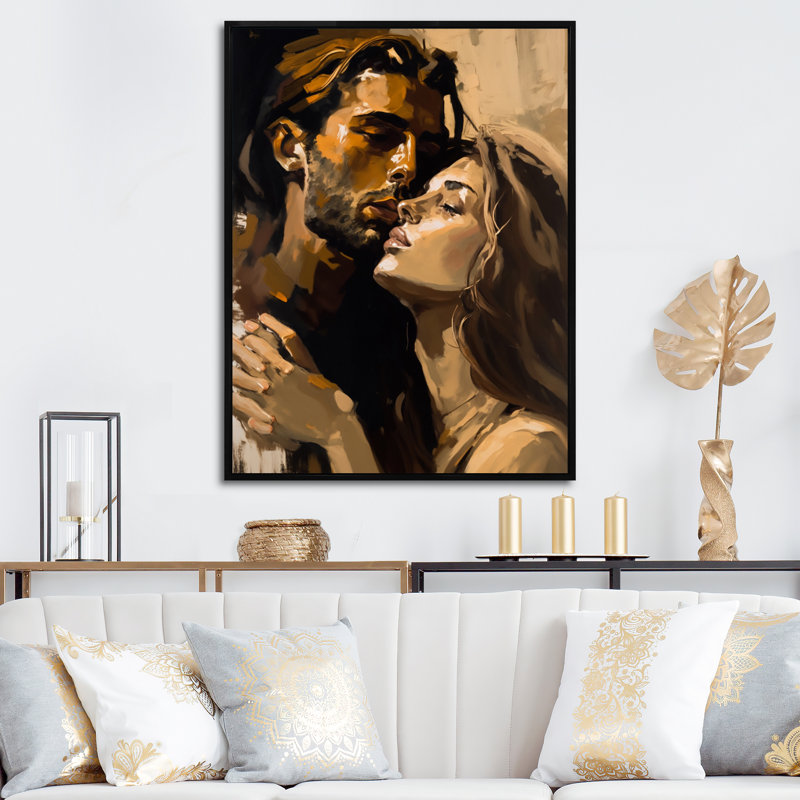 «Passionate Love Portrait Retro I», reproduction sur toile, Cadre flottant noir, H 32 po x l 24 po