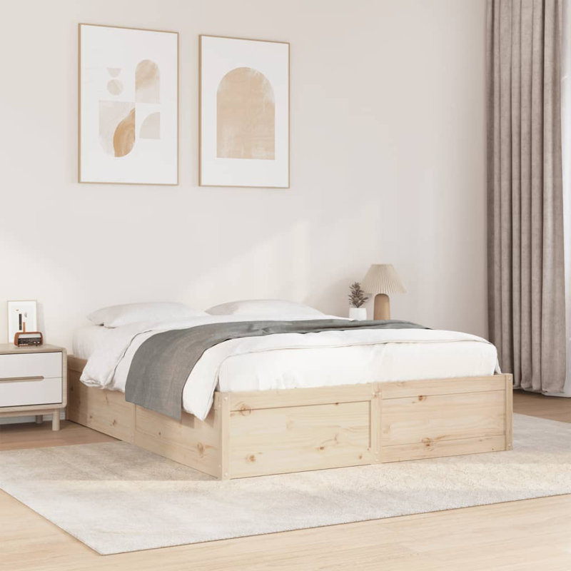 Eringate Solid Wood Bed Frame, UK Double - DE 135 x 190 cm, Brown