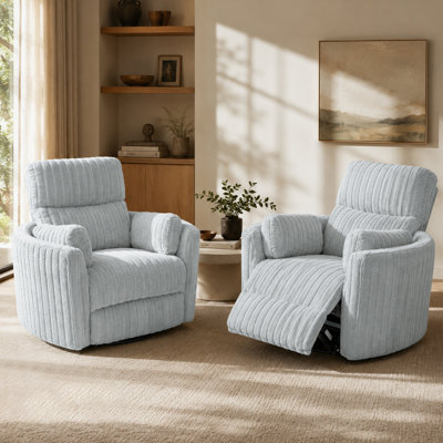 2-Pieces 39" Wide Power Oversized Recliner Chair With 2 Pillows, USB Ports Electric Nursing Reclining Chairs, Comfy Chair For Bedroom Living Room
