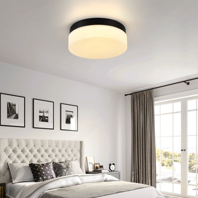 Moderne cadre en métal noir avec abat-jour en verre blanc albâtre plafonnier encastré à DEL, 5 températures de couleur réglables pour le salon, la chambre à coucher