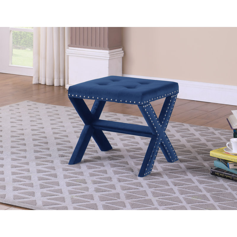 Ador Velvet Upholstered Bench, Blue