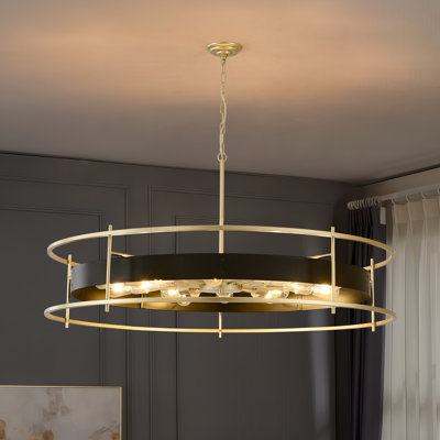 Lustre tambour moderne, luminaires de salle à manger noir et or à 16 lumières, luminaire suspendu rond en métal réglable en hauteur pour la salle à manger, le couloir, l'entrée, l'îlot de cuisine, le vestibule et la chambre à coucher