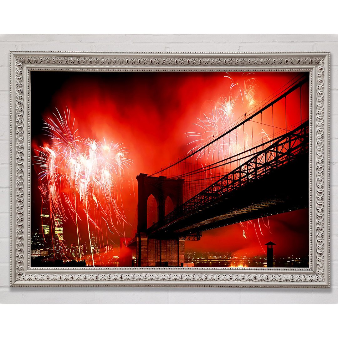 New York City Brooklyn Bridge Feuerwerk Rot - Druck