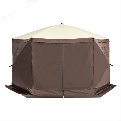 Tente pop-up pour abri de jardin avec 6 toiles d'intimité amovibles, fenêtres en filet et moustiquaire pour les rassemblements extérieurs