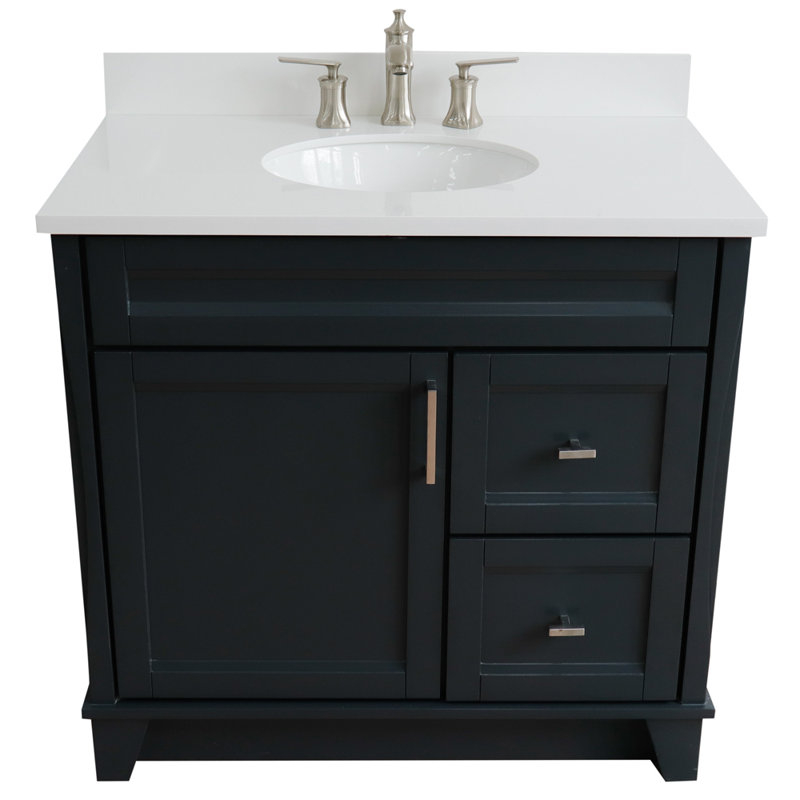 Amedea 37'' Single Bathroom Vanity with Top, Dark Gray, White Quartz
