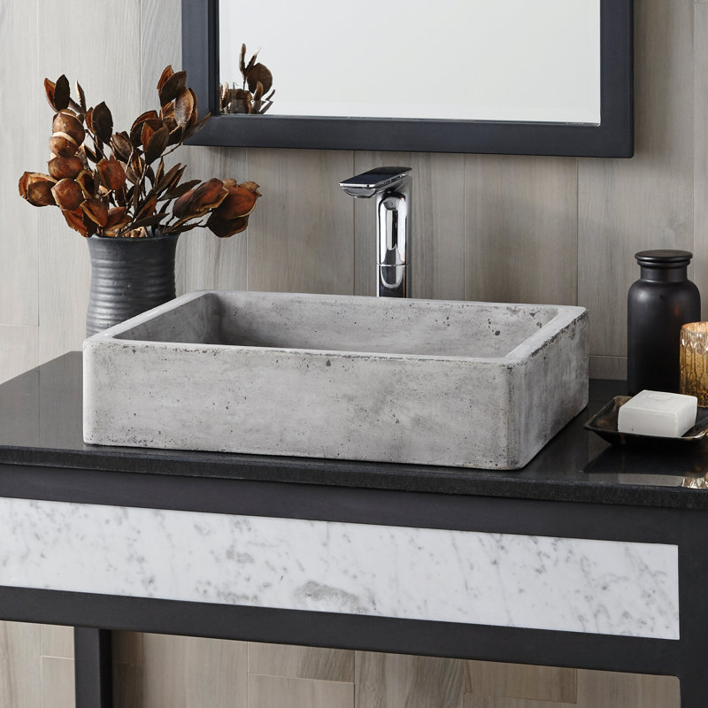Nipomo Stone Handmade Rectangular Undermount Bathroom Sink, Ash