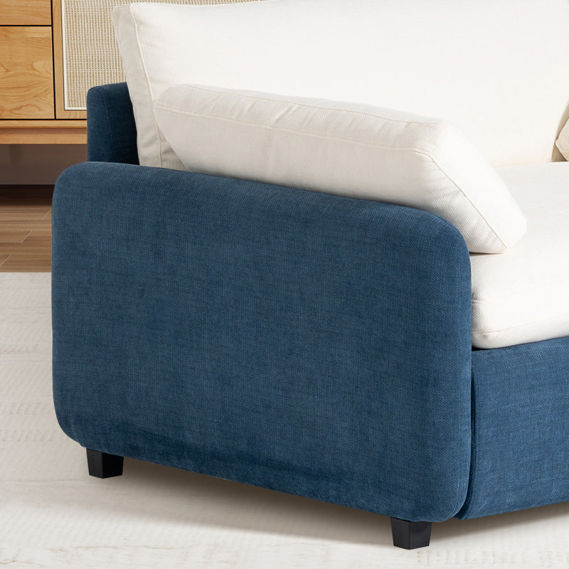 Fauteuil d'appoint moderne et surdimensionné en chenille, Bleu / blanc
