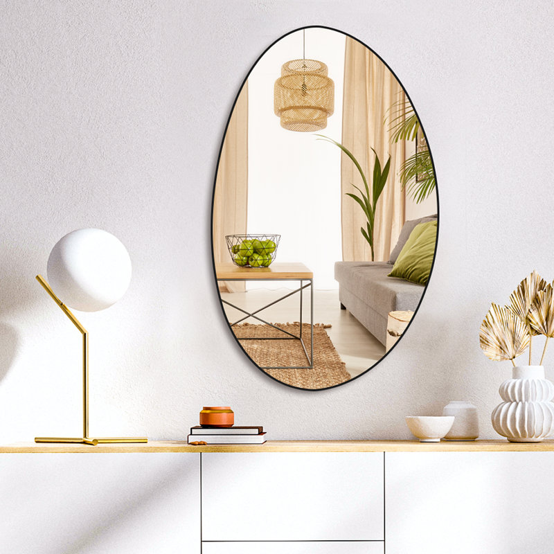 Miroir asymétrique, miroir mural irrégulier, miroir de meuble-lavabo mural de forme unique avec cadre en bois, 32 po x 20 po