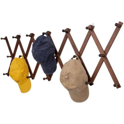 Portemanteau mural accordéon à 20 crochets, présentoir mural extensible pour chapeaux, chapeaux, casquettes, tasses à café, bijoux (brun)
