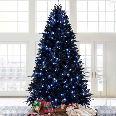 Arbre de Noël et de fêtes 6 pi noir avec 350 lumières DEL blanches, 1460 pointes Pe +, support en métal à branches articulées pour arbre de présentation fiable, pointes Pe +, vacances d'hiver, branches, base