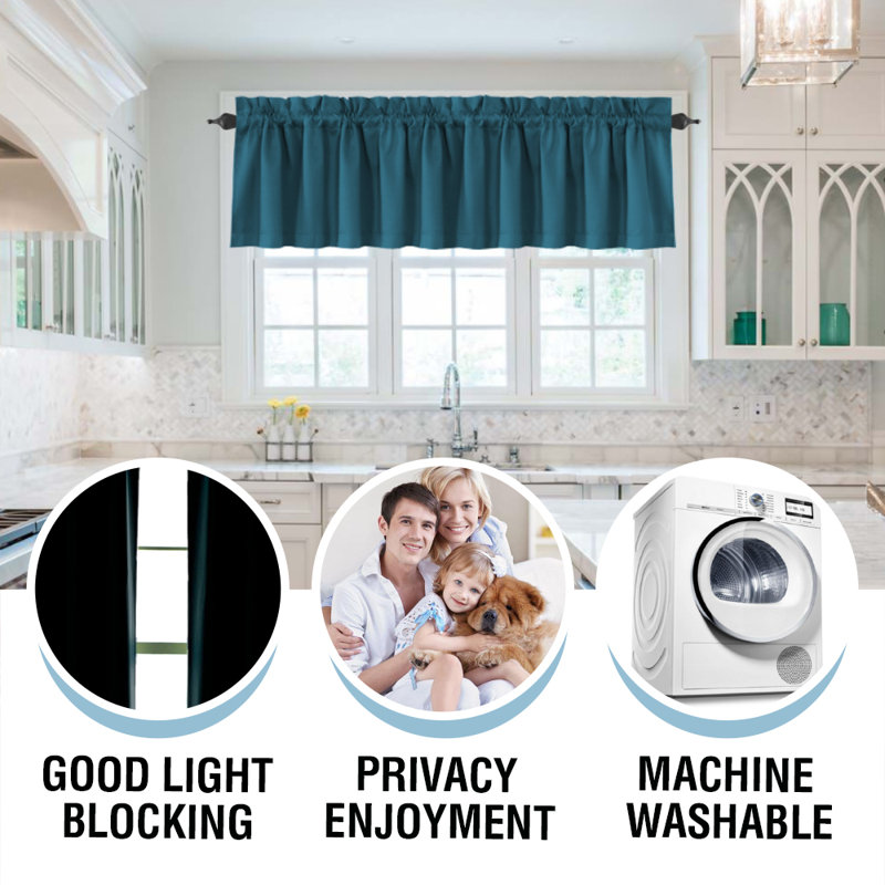 100% Blackout Curtain Valances for Kitchen Windows/Bathroom/Living Room/Bedroom Thermal Insulated Rod Pocket Valances for Windows, 2 Pack