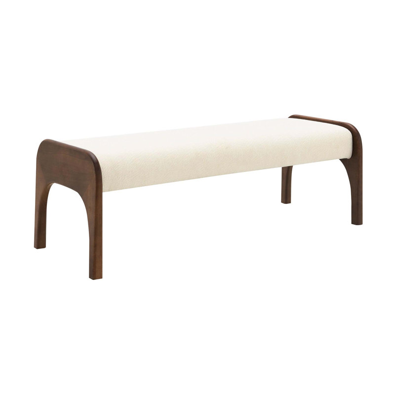 50.25 Inch Chenille Beige Upholstered Long Bench, Rubber Wood Leg Modern Dining & Entryway Rest Stool, Beige