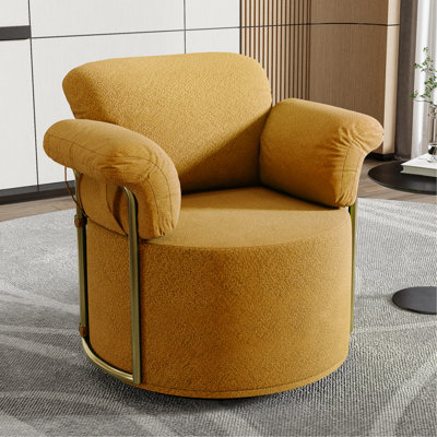 Fauteuil pivotant carré orange à 360 degrés avec mousse haute résilience et pieds en métal doré pour le bureau