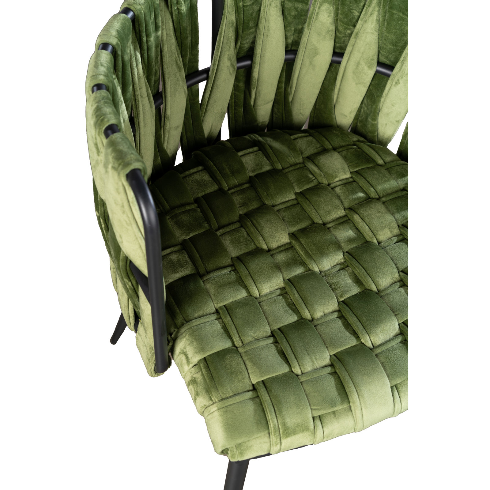 Tyrone Tufted Dining Arm Chair, Green Velvet, Black