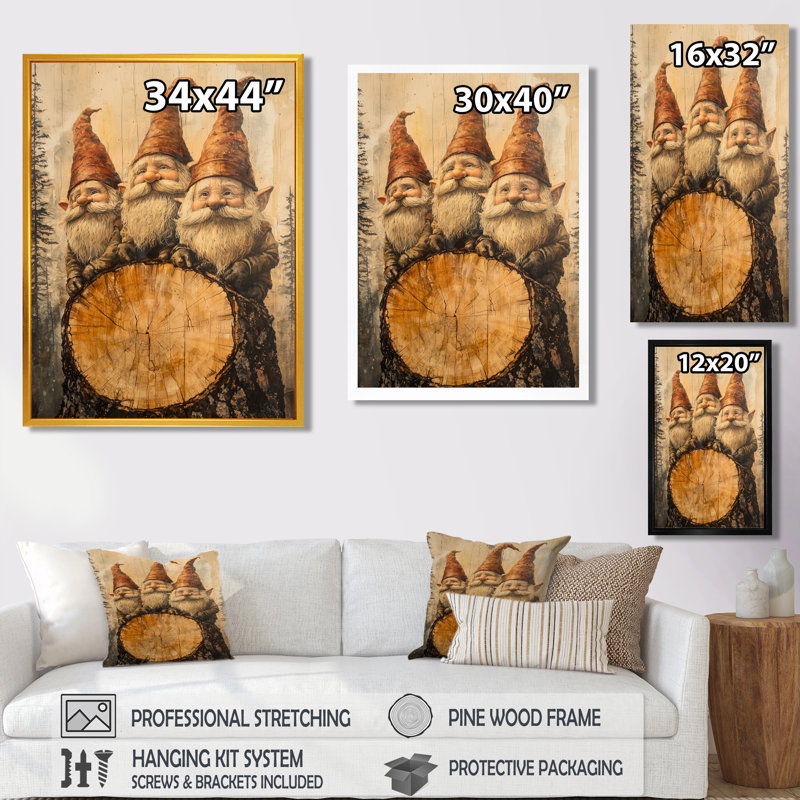 «Gnomes Portrait Family In A Forest III», art sur toile Gnome, H 40 po x l 30 po, Argent argent