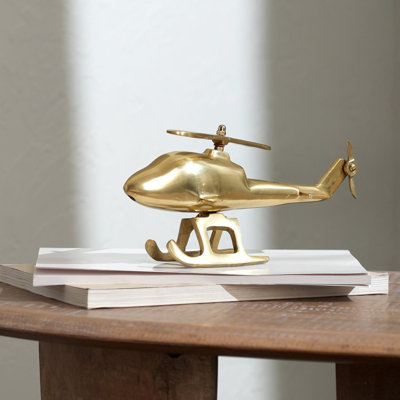 Classic Gold Aircraft Helicopter Desk Décor - Aluminium Finish