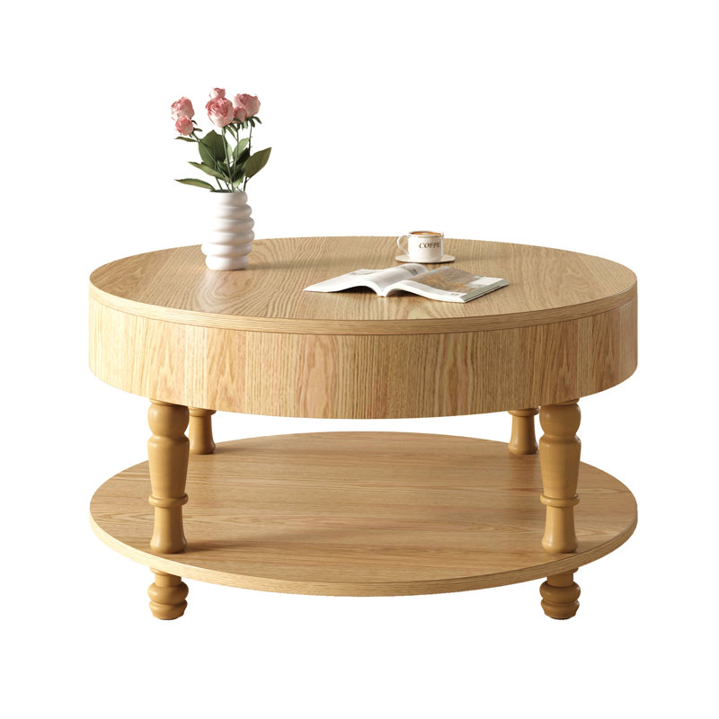 Table basse avec rangement double pour le salon, table basse ronde moderne de 31,5 po avec rangement et compartiment caché, pieds de nivellement réglables, assemblage facile (bois naturel)