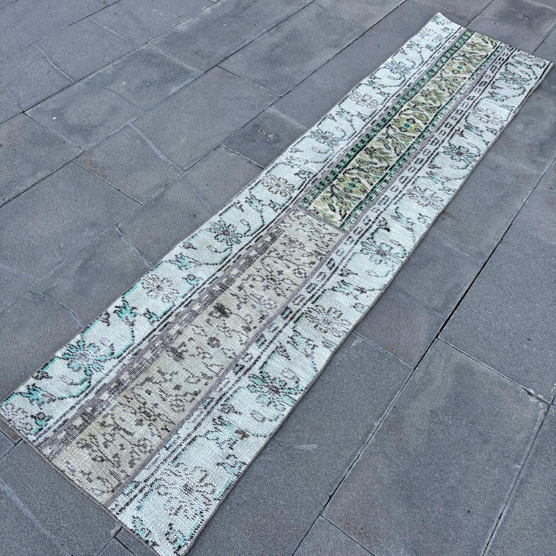 Anatolian Turkish Patchwork Wool Rug with Vibrant Hues for Hallways and Narrow Spaces