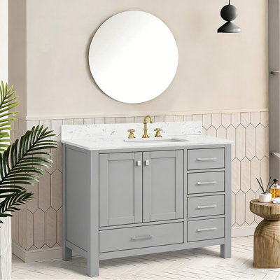 Meuble-lavabo de salle de bain de 42 po, structure en bois massif, meuble de rangement, lavabo sur pied gris