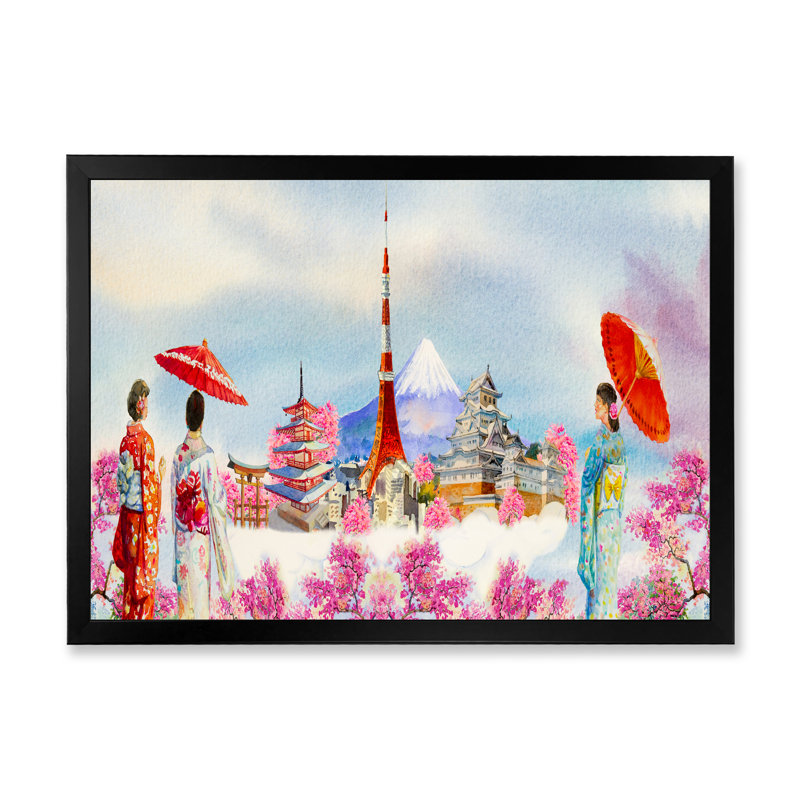 Célèbre points de repère du Japon II - reproduction sur toile avec cadre flottant, Cadre noir, H 12 po x l 20 po x P 1 po