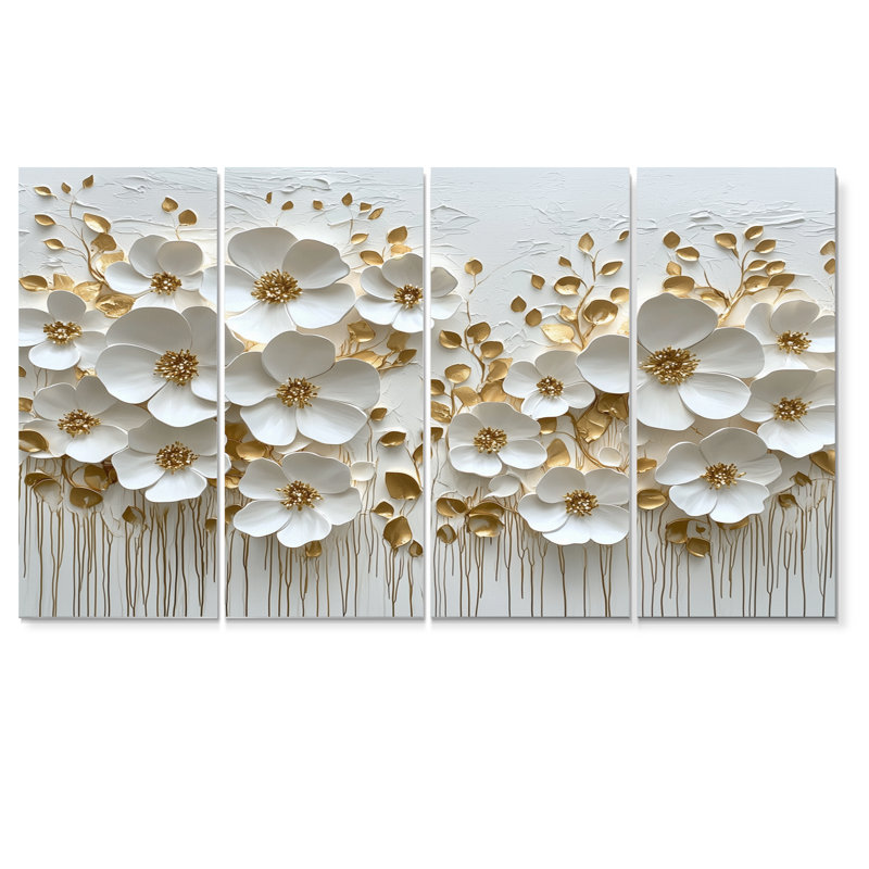 Bridgegate - Wildflowers Wall Art - Art mural traditionnel sur toile, 4 pièces, H 32 po x l 64 po