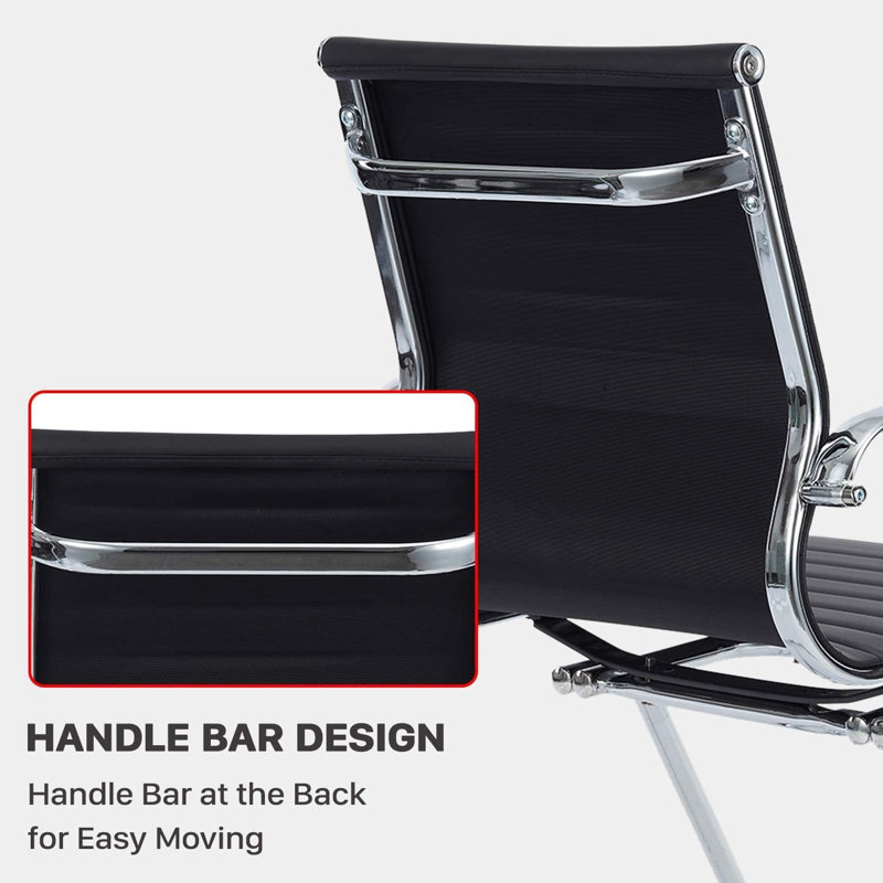 Black Faux Leather Reception Chair with Silver Metal Frame
