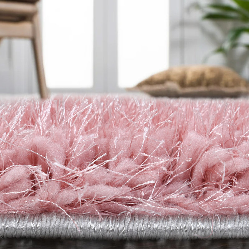 Shaggy Blocks High Pile Rug - Pink, Rectangle 60 x 110 cm