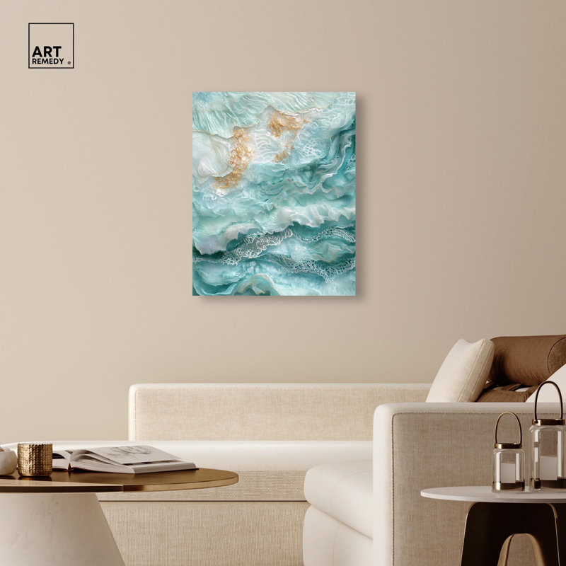 Art abstrait bleu sarcelle , H 36 po x l 30 po, Toile tendue
