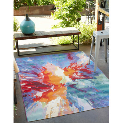 Azaleea Power Loomed Polypropylene Outdoor Are Rug in Blue/Red/Orange